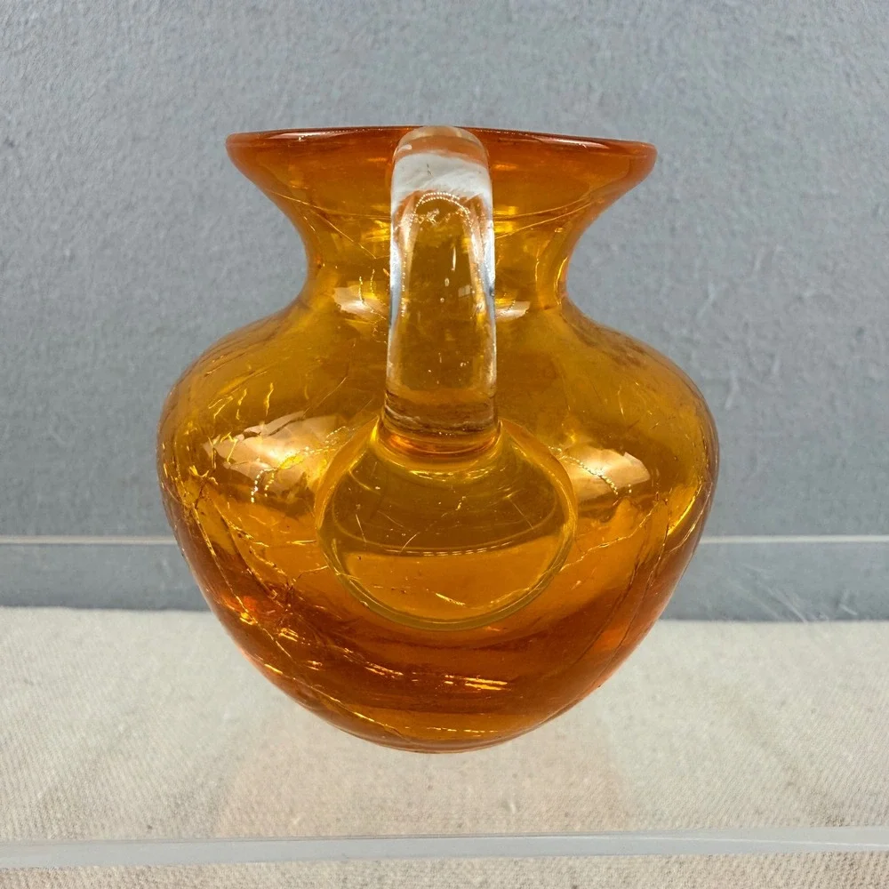 Vintage Amber Crackle Glass Mini Pitcher 3 Inch Hand Blown‎ Decorative Vase